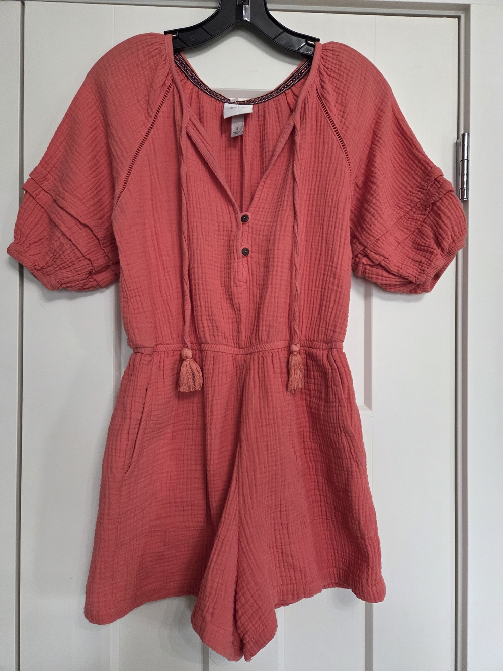 Knox Rose Coral Tassel-Waist One-Piece Romper